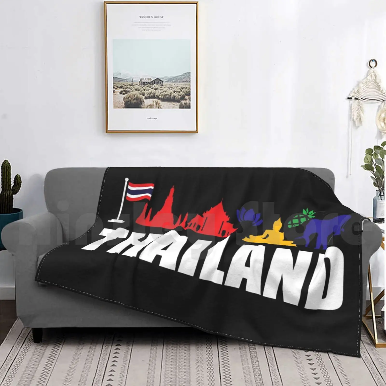 

Thailand Icons Tourist Souvenir Funny Gift Idea Blanket For Sofa Bed Travel Thailand Bangkok Thai Asia Travel
