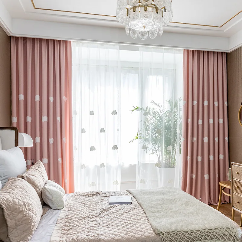 Занавески льняные с мультяшной вышивкой облако плотные шторы из плотной ткани