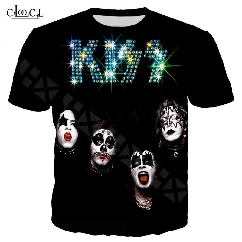 Летние ультра тонкие футболки Для мужчин 3D печать рок группа KISS с рисунком