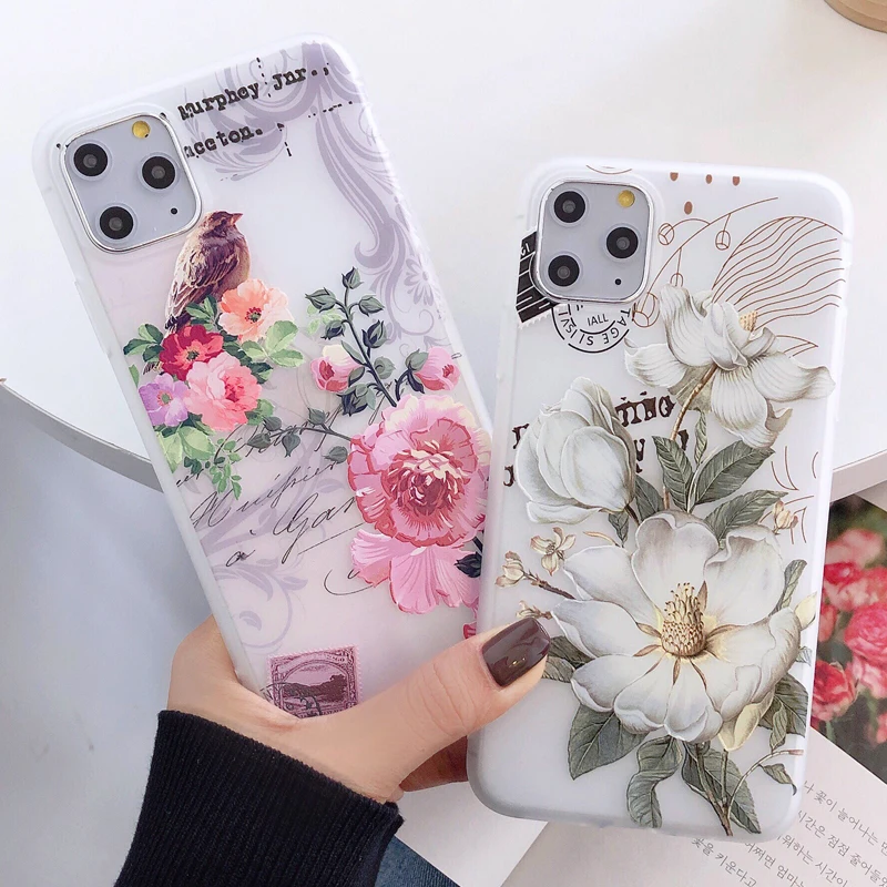 Чехол для iPhone 12 11 Pro XS Max XR 12Mini милый ретро чехол телефона с рельефным розами X 6 7 8 Plus