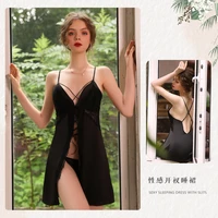 spring and summer new womens satin sexy crossover lace up backless strap nightdress homewear suit sleepwear women