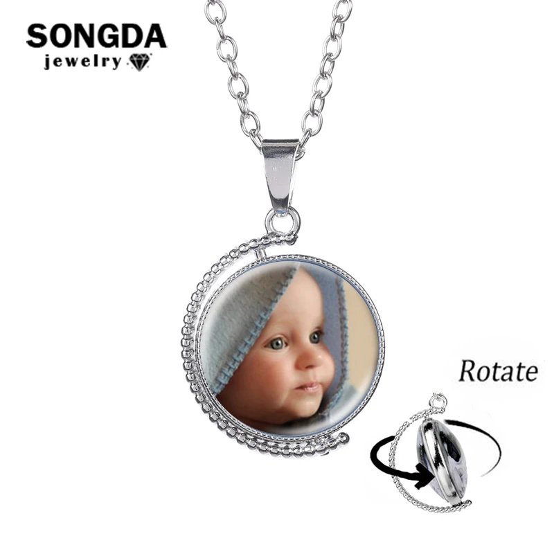 

SONGDA New Personalized Custom Photo Rotatable Double-sided Pendant Necklace Family Member/Your Name/Fashion Logo Custom Jewelry