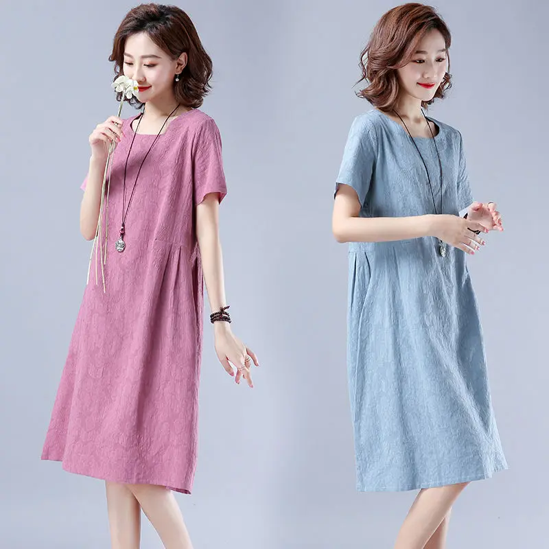 M XXL модное летнее женское платье однотонное свободного кроя из хлопка и льна с