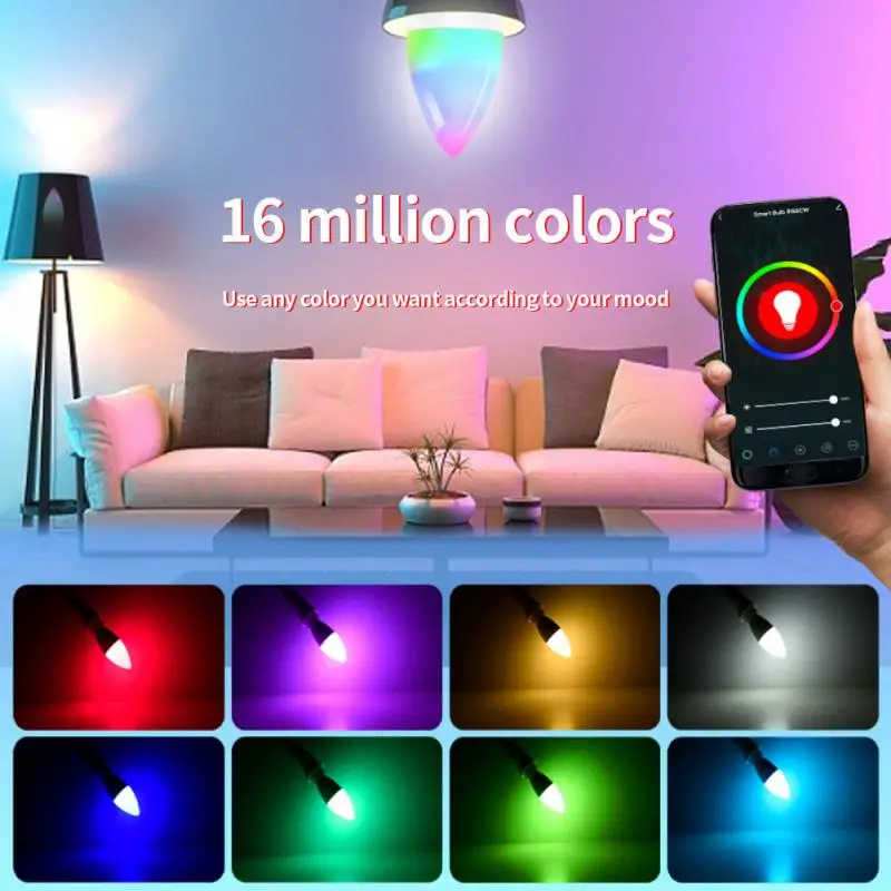 Умная Светодиодная лампа Tuya с Wi-Fi E14 RGBWW RGBCW RGB + CW WW работает приложением Alexa и Google Home