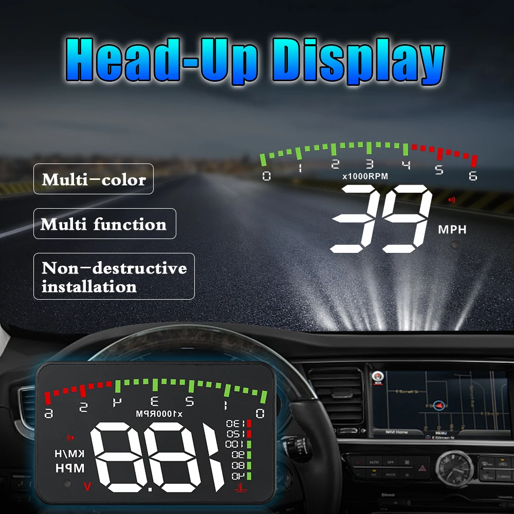 

KMH MPH Detector Car Hud Display Speedometer 3.5" Auto Alarm EOBD OBD2 Head Up Display Windshield Projector