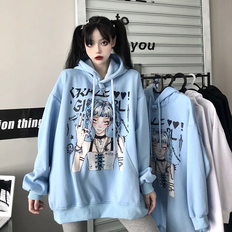 

Fashion women's Hoodie 2021 new hip hop loose Pullover Harajuku cartoon print top outdoor street style fashion Sweatshirt