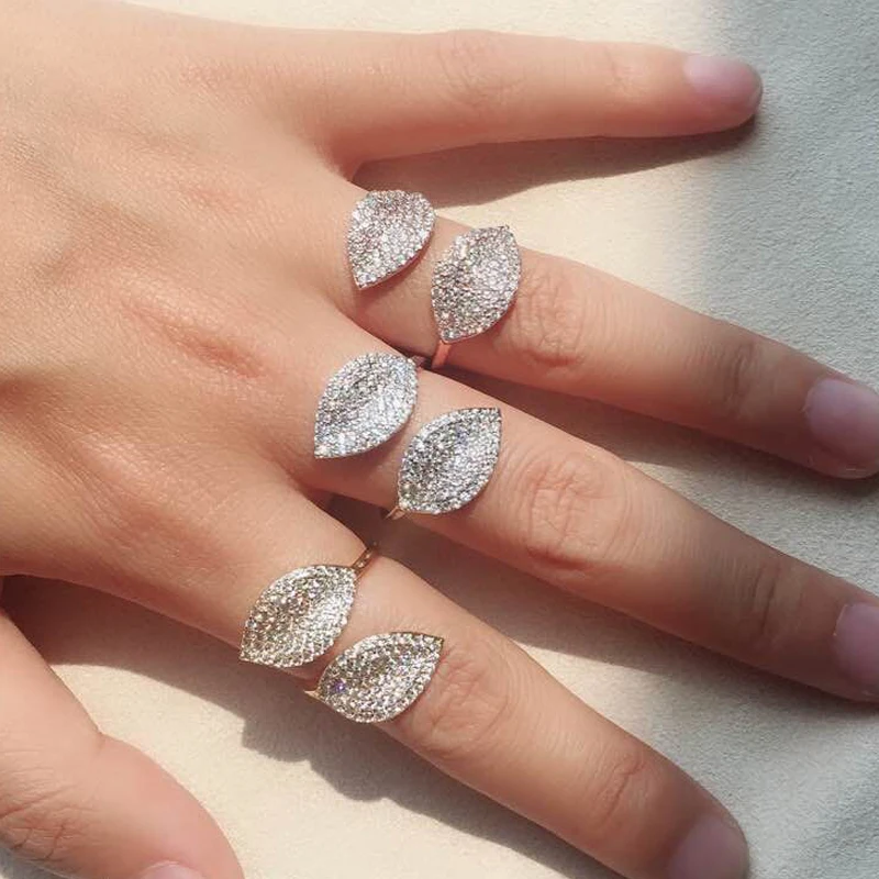 Женские кольца с большим листом UILZ элегантный дизайн открытые модные вечерние