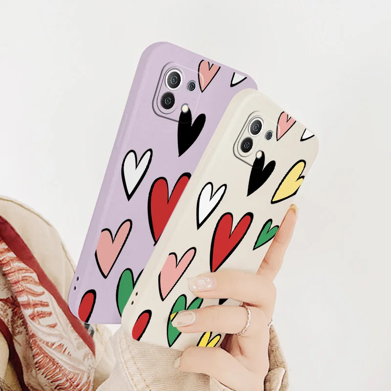 

Colorful Heart Case For Xiaomi Mi11 lite Ultra 11i 10T 9T Pro Lite 10 10S 9 8 lite Pro Poco F2 X2 F3 Pro Soft Liquid Phone Cover