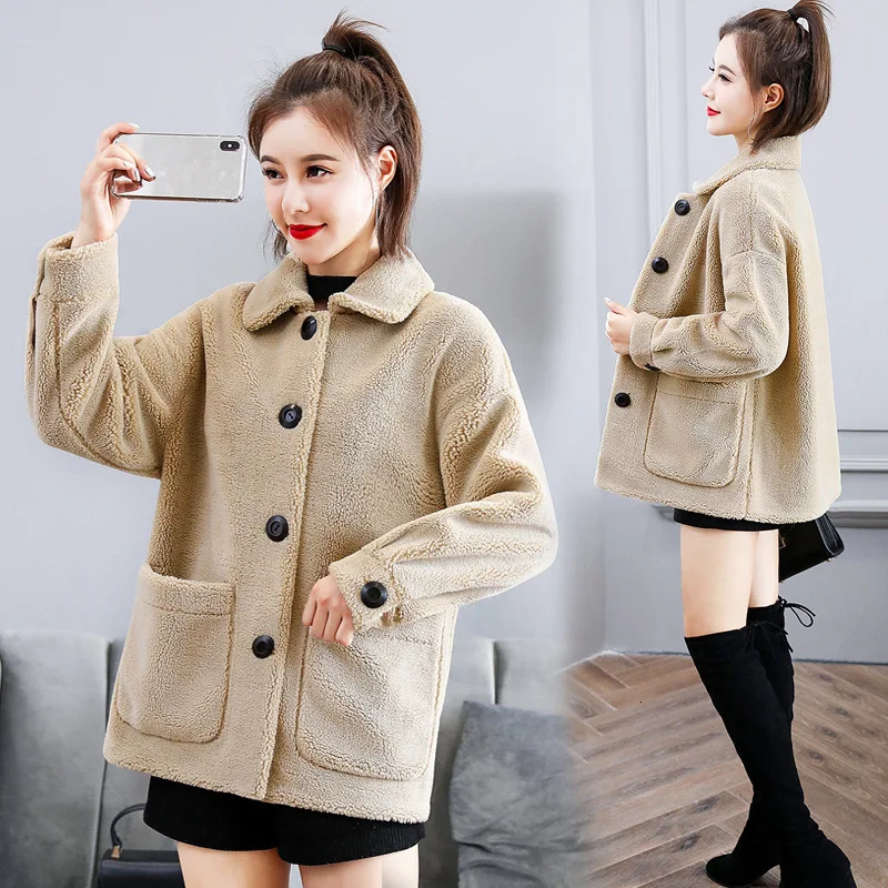 Year Winter Lapel Concise Comfortable Leisure Time Joker Directly Canister Pocket Grace Charm Loose Coat | Женская одежда