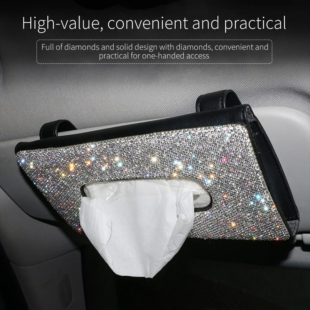 

Diamond Car Sun Visor Hanging Holder Crystal Auto Interior Storage Napkin Case Automotive Decoration Accessories
