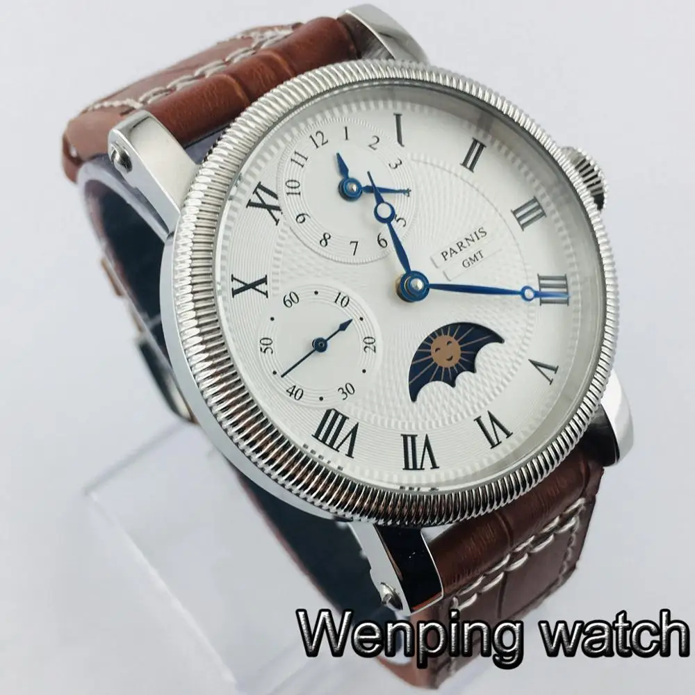 Parnis Мужские механические часы с белым циферблатом GMT 43 мм|Мужские часы| |