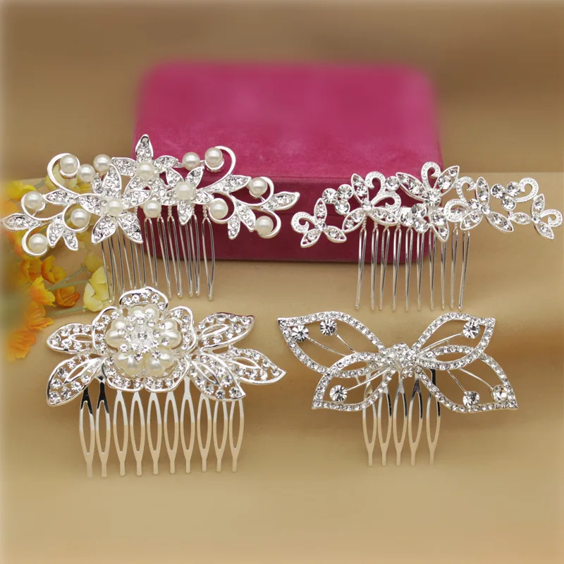 

Trendy Elegant Wedding Hair Combs for Bride Crystal Rhinestones Pearls Women Hairpins Bridal Headpiece Hair Jewelry Accessories