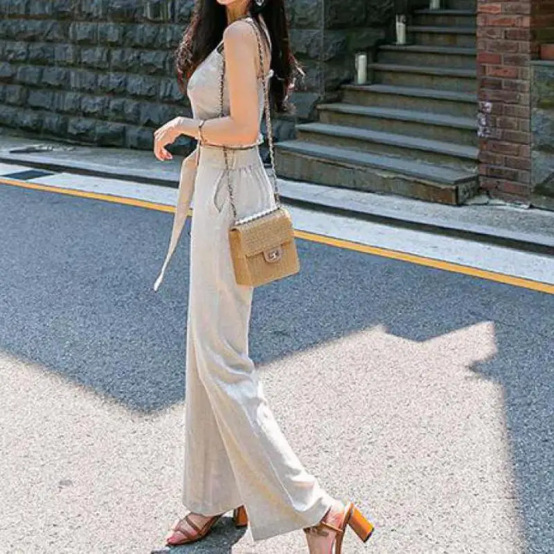 Genayoa комплект из двух предметов женские топы без рукавов и штаны с поясом 2