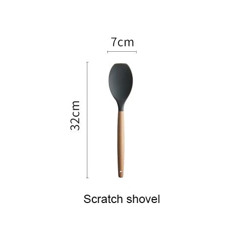 Scratch shovel Силиконовые кухонные инструменты Наборы для приготовления пищи суповая ложка лопатка антипригарная лопата с деревянной ручкой специальная термостойкая конструкция - Цвет: Scratch shovel
