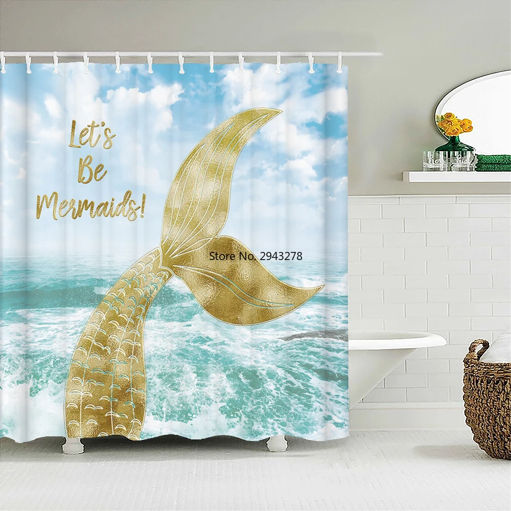 

Ocean Mermaid Fish Sea Turtle Waterproof Shower Curtains Cartoon Printing Bathroom Curtain Polyester With Hooks Decor Screen