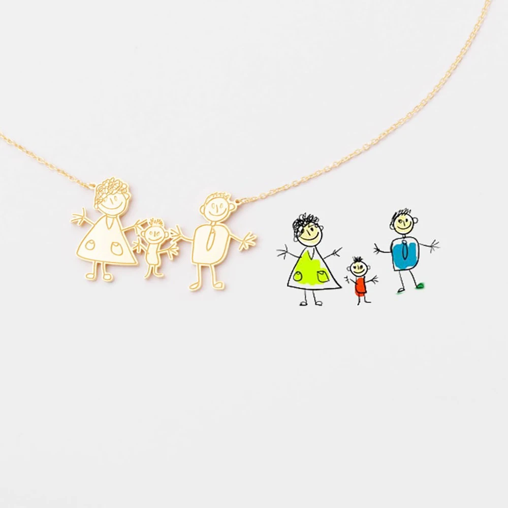 

Fils Custom Necklace-Personalized Art Kids Painting Picture Logo Character Custom Necklace-Special Custom Necklace-Kids Gift