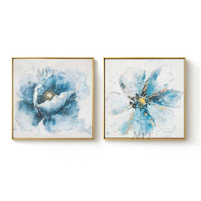 

Две красивые картины голубых цветов 100% ручная роспись настенное искусство домашний Декор Картина Современная на холсте Высокое качество б...
