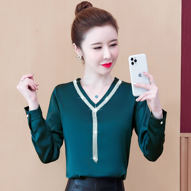 

Женская Зимняя Блузка с длинным рукавом и V-образным вырезом