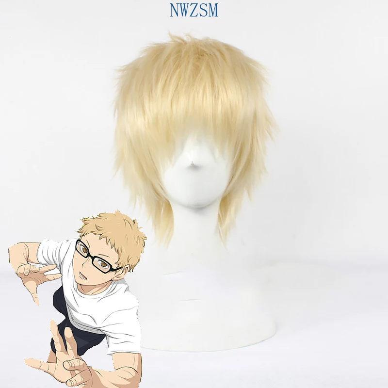 

Haikyuu!! Kei Tsukishima Short Light Blonde Wig Cosplay Costume Heat Resistant Hair Peruca Anime Party Wigs