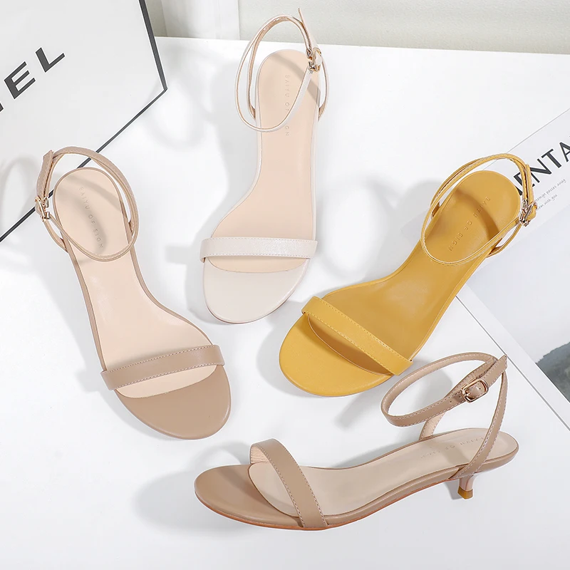 

Sandals Woman Summer 2021 Woman Sexy Cross-Tied Thin High Heels 4CM Solid Nude Beige Slippers Female Elegant Office Lady Shoess