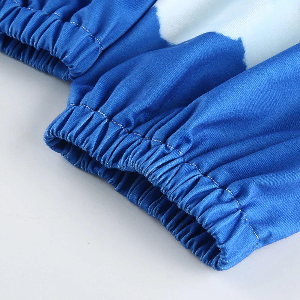 

All-match Fashion street style new high-waist letter printing loose characteristic tie-dye blue sweatpants sports trousers