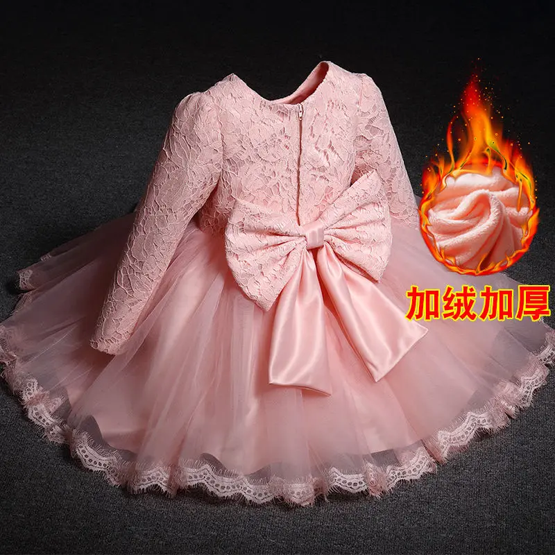 Winter White Long Sleeve Little GirlsBirthday Dress Warm Wedding Flower Princess Dresses Christmas Dress Infant Vestido