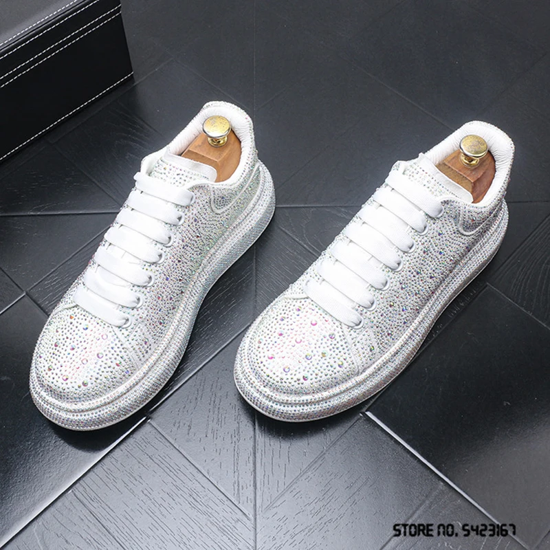 Новые роскошные мужские модные блестящие стразы Шарм повседневные Мокасины на