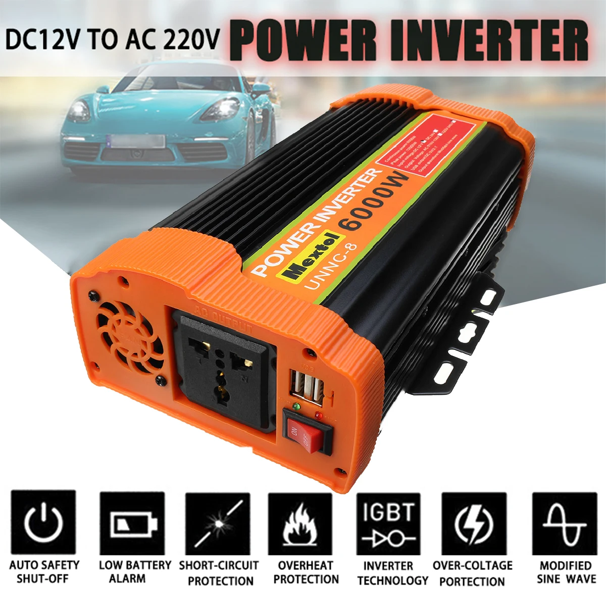 

Inverter 12V 220V 12000Watt Peak 6000W Auto Modified Sine Wave Voltage Transformer Solar Power Inverter Converter Car Charge USB
