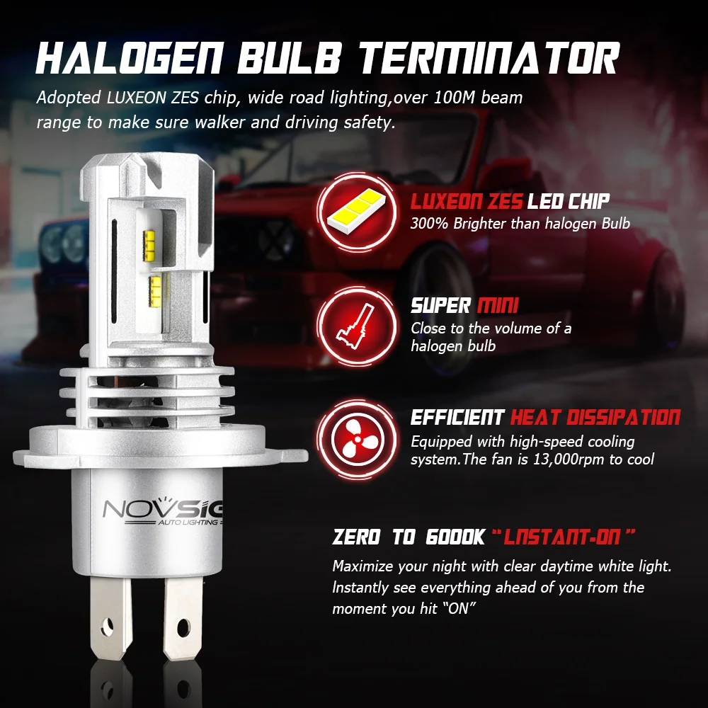 NOVSIGHT 2 шт. высокомощный светодиодный фонарь для автомобиля H4 Hi/Lo луч H7 H8 H9 H11 9005 9006 55