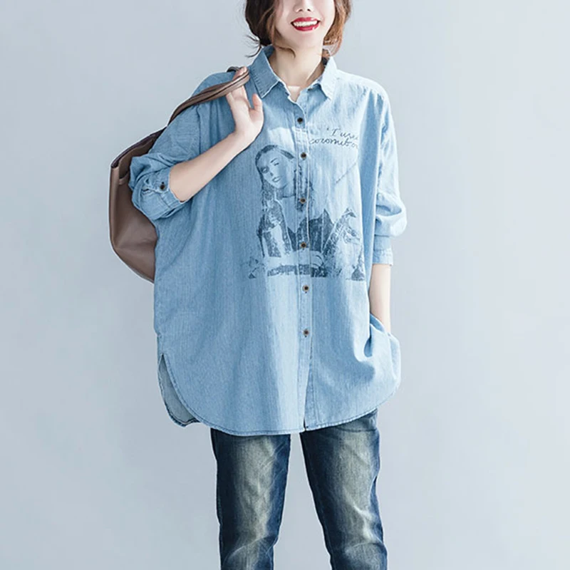 CHICEVER 2020 весенние джинсовые женские топы и блузки с принтом рукав летучая мышь