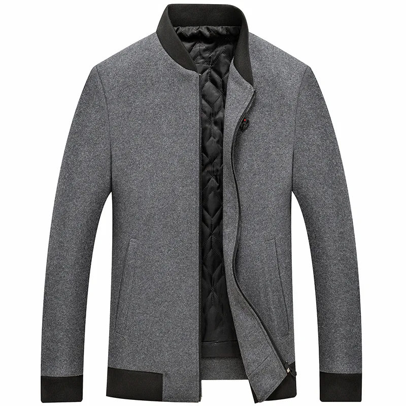 

Thick Coats Men 30% Wool Slim Fit Male Fashion Wool Blend Jacket Outerwear Smart Casual Jacket Baseball Stand and Collar Upscale