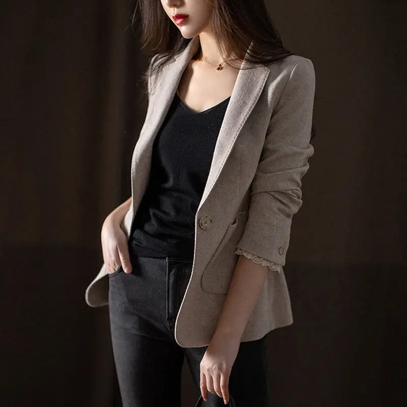 

Spring And Autumn New Lace Stitching Women's Suit Elegant Women's Blazers