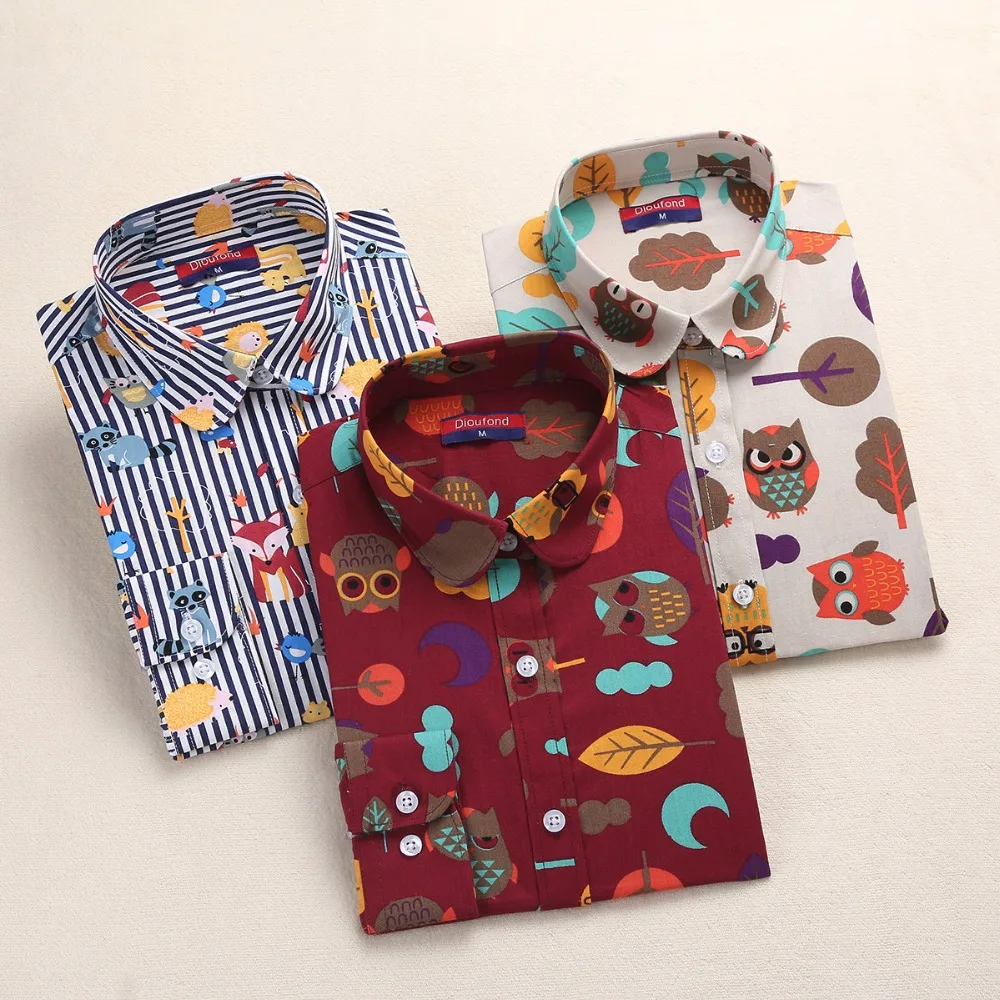 Dioufond Новая женская рубашка с длинным рукавом принтом животных Цветочные женские