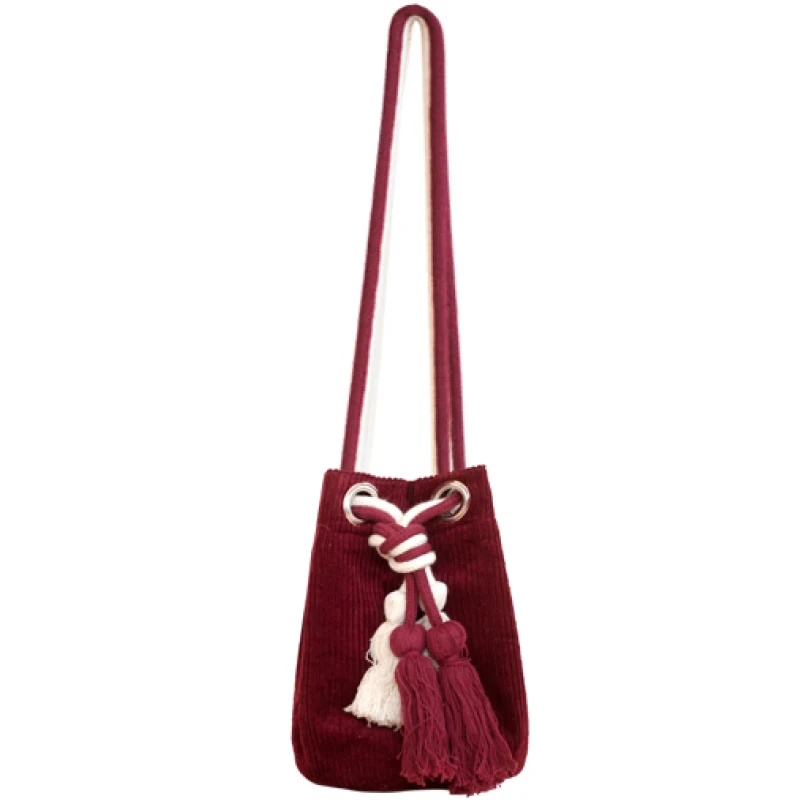 

Corduroy Women's Crossbody Bag Tassel String Single Shoulder Bucket Bag Spring New All-match Small Pack E020