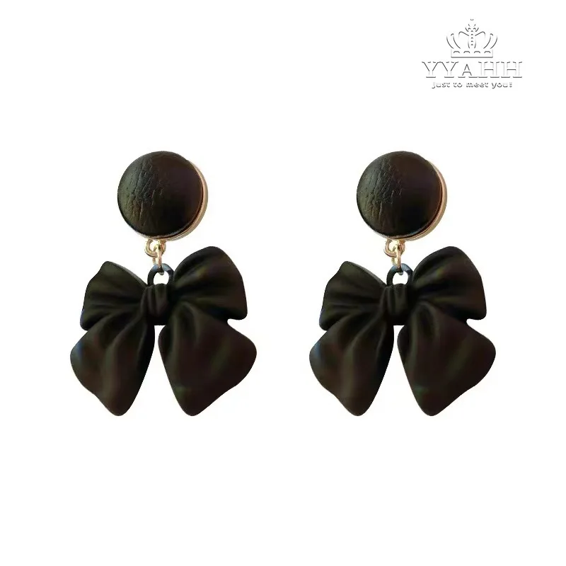

South Korea Autumn Winter New Black Bow Earrings, Temperament Retro Earrings Web Celebrity Exaggerated Female Earrings