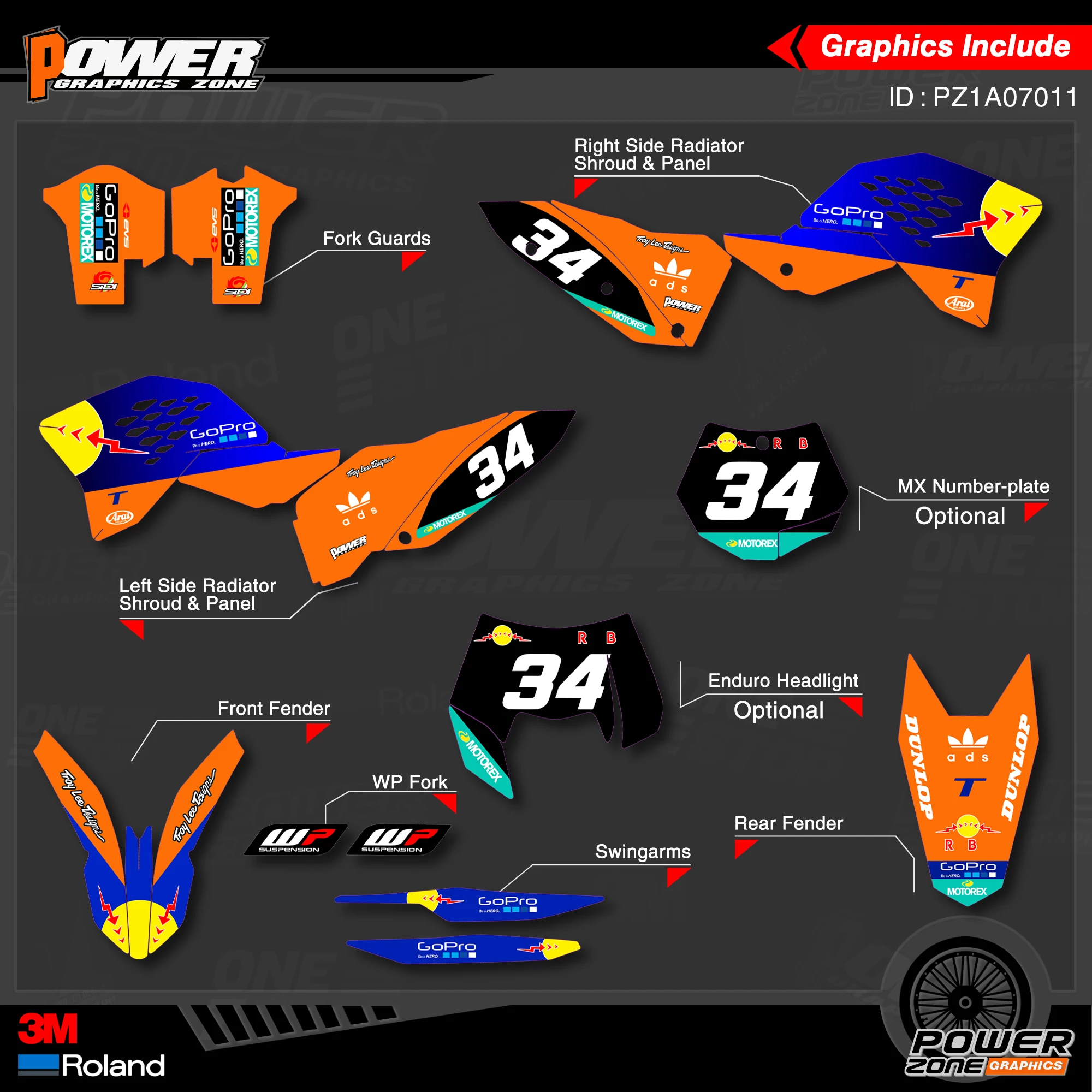 PowerZone Custom Team Graphics деколи для фона 3 м Набор наклеек KTM SX SXF MX 07-10 EXC XCW Enduro 08-11 125 до 500cc 11