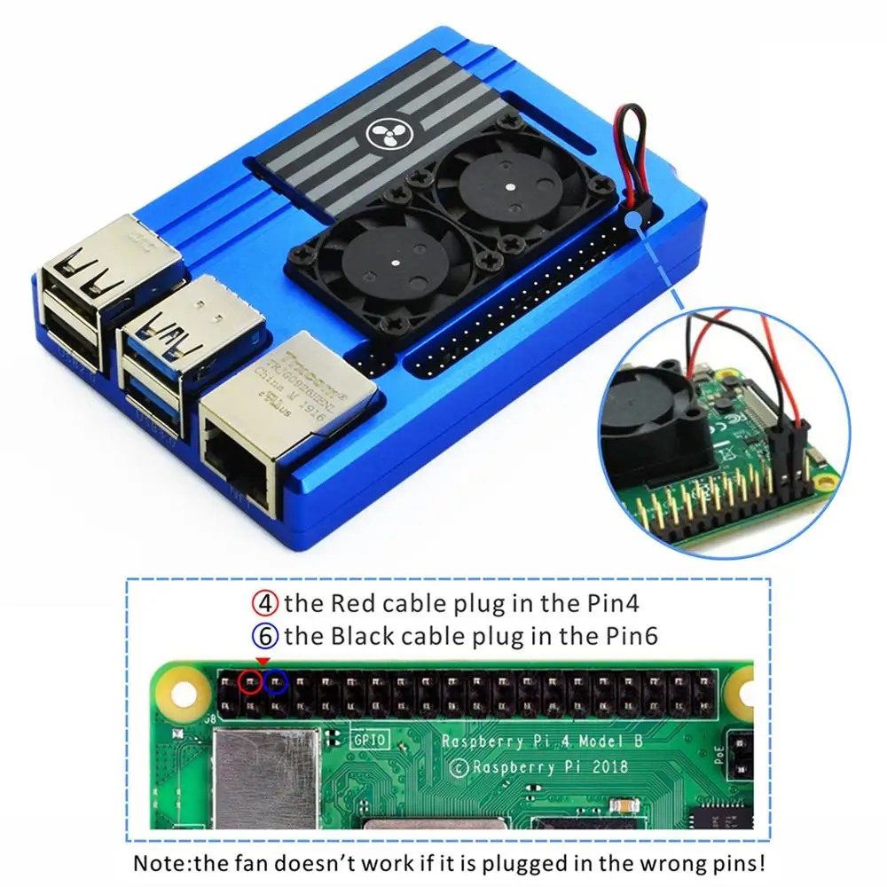 Алюминиевый Чехол для Raspberry Pi 4 с двумя интеллектуальными вентиляторами контроля