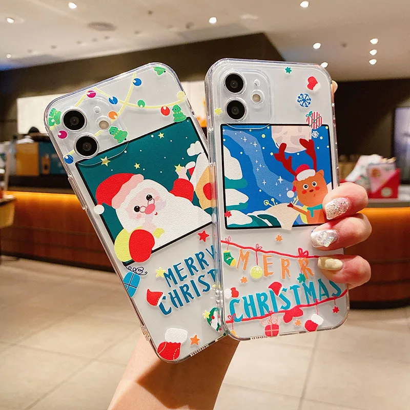 

Lovely Christmas Elk Phone Case for iPhone 13 12 Pro Max Bag Silicone Soft TPU Shell for iPhone 11 7 8 Plus XR XS X SE2020 Cover