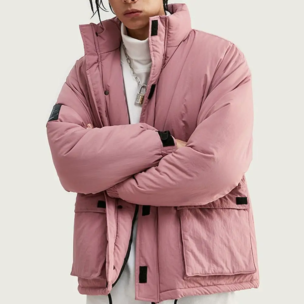 Couples solid color thick warm stand collar cotton jacket Velcro multi-pocket simple winter new tide brand fashion wild | Мужская одежда