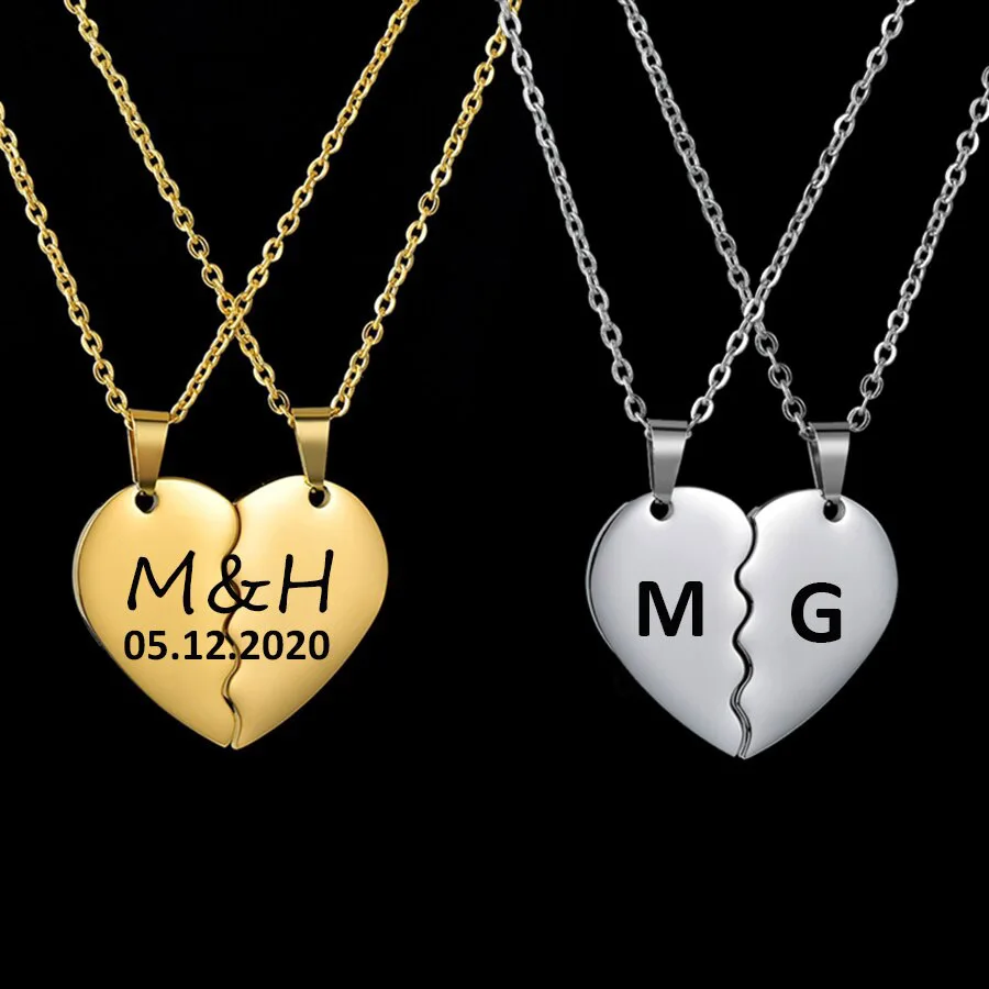 

Engrave Name Date Customized Necklace Jewelry Stainless Steel Heart Pendant Couple Necklaces For Men Women Lovers Girl Boy Gift