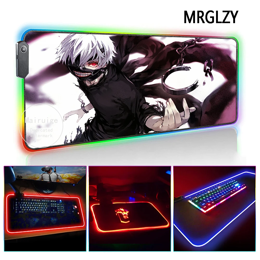 

MRGLZY 40*90CM Anime Mouse Pad LED Light RGB Gamer Tokyo Ghoul Kaneki Ken Large Desk Mat Gaming Accessories for Laptop Keyboard