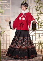 ming system woolen square collar half sleeve autumn winter woolen embroidered short jacket pleated skirt thickened