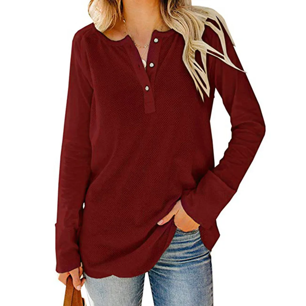 Женские футболки женские с v образным вырезом и длинным рукавом однотонные