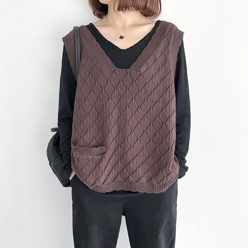 Модный женский Трикотажный жилет с v-образным вырезом свободный однобортный