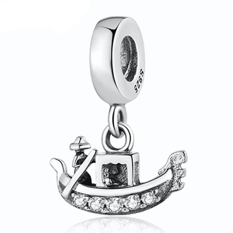 

Authentic S925 Silver Bead fit Lady Bracelet Bangle Venice Gondola Clear CZ Crystal Pendant Charms DIY Jewelry