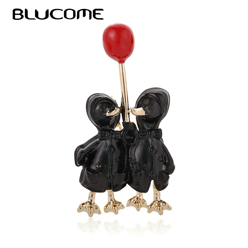 Эмаль blucome двойные утки с воздушным шаром, броши для женщин, детей, мужчин, золотой цвет, животное, пара, свадебные украшения, брошь на булавке для банкета