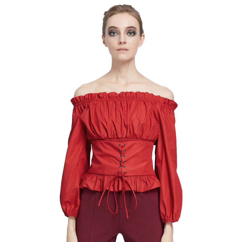 2019 new women shirt Retro Vintage pleated tops Renaissance Gothic Off Shoulder Corset Style summer Tops |