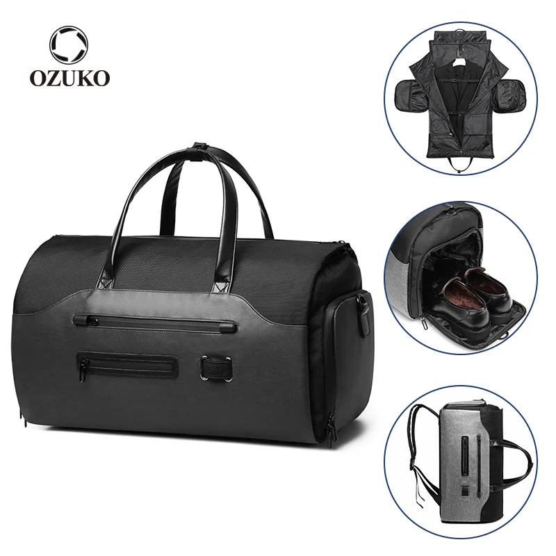 OZUKO Multifunction Suit Storage Travel Bag Men Waterproof Luggage Handbag Large Capacity Male Travel Duffle Bag with Shoe Pouch