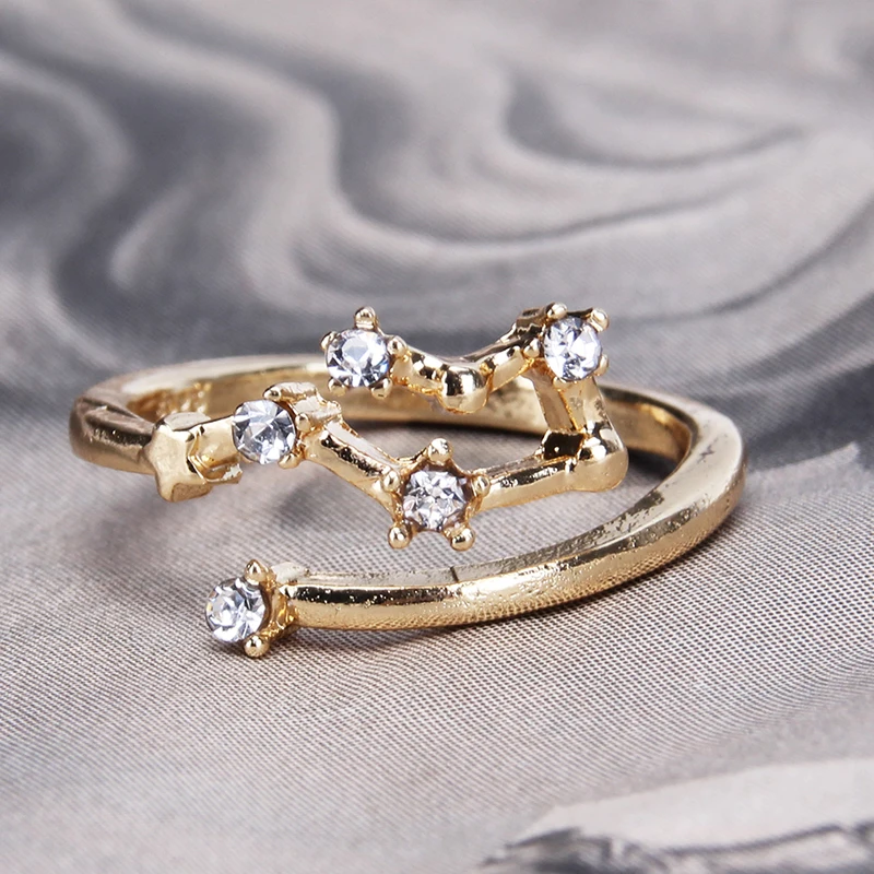 Креативный Знак зодиака Звезда 12 Созвездие кольцо Gemini Телец Рак Овен кольца для