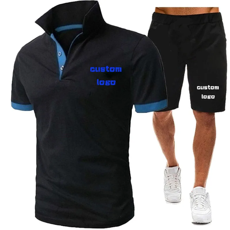 Мужской спортивный костюм рубашка-поло + короткий комплект с логотипом на заказ